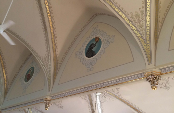 Ceiling panels have been meticulously restored at St. Mary's Ridge.